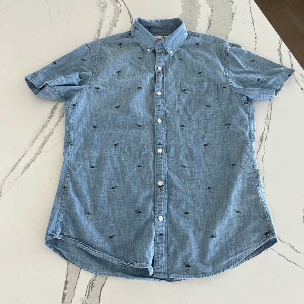 Bonobos Mens Slim Fit Chambray Flamingo Woven shirt, SZ M